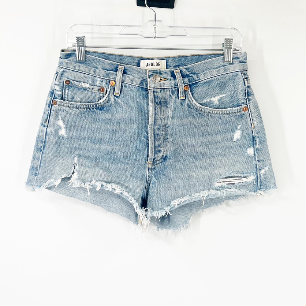 Agolde Parker Vintage Cut Off Denim Shorts High Rise Button Fly